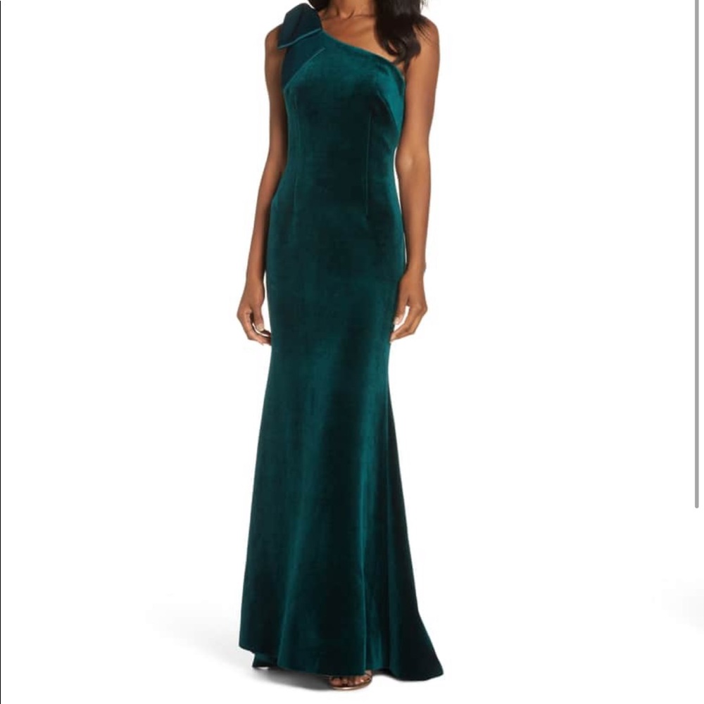 Bow one-shoulder velvet gown Eliza J